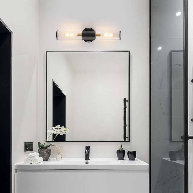 Aplique de pared 2xE14 Zia metal negro pantalla vidrio