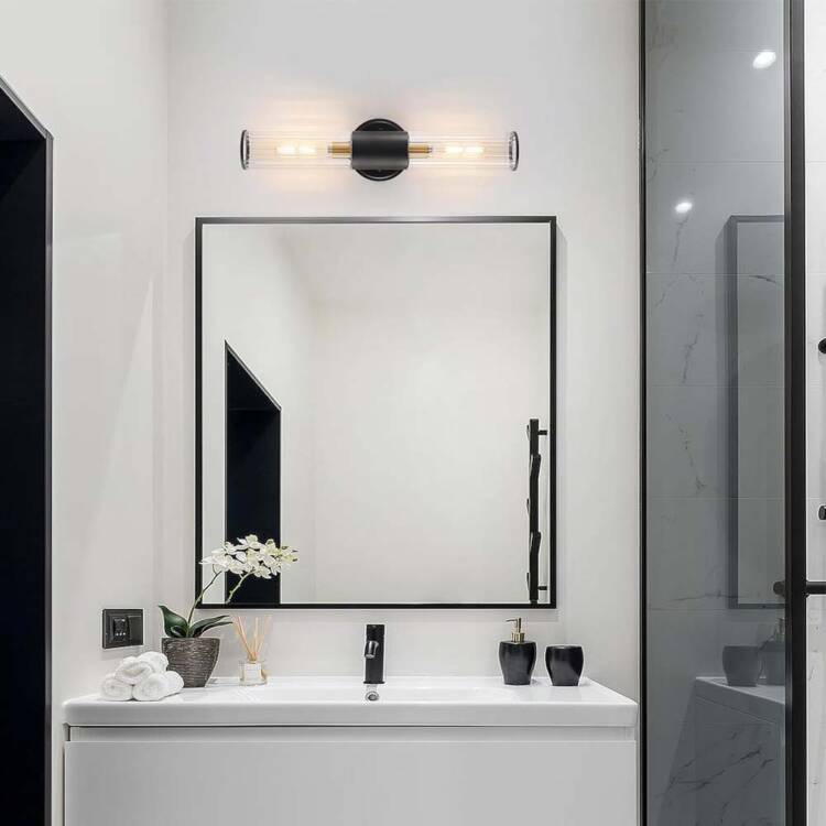 Aplique de pared 2xE14 Zia metal negro pantalla vidrio