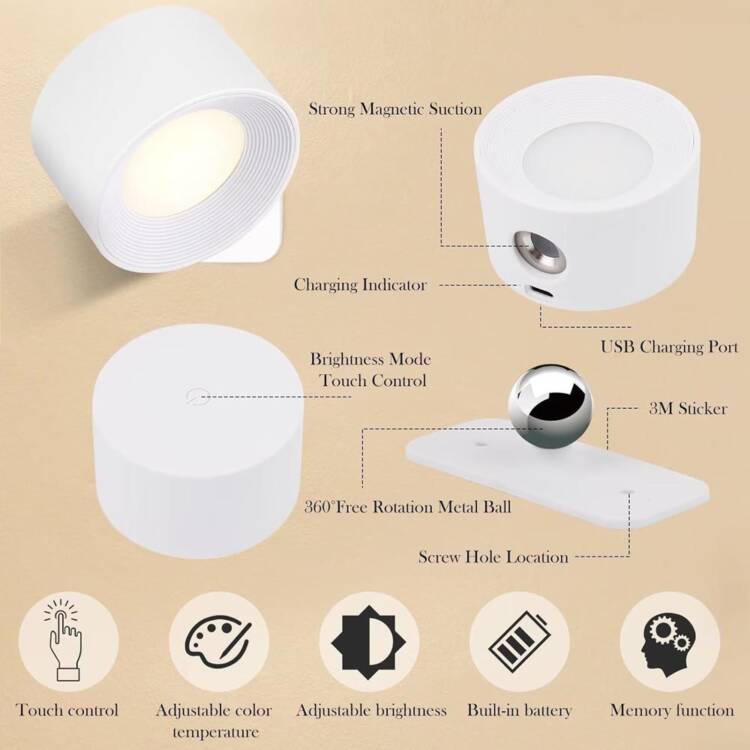Lámpara recargable magnetica blanca c/led 3CCT dimerizable - Image 2